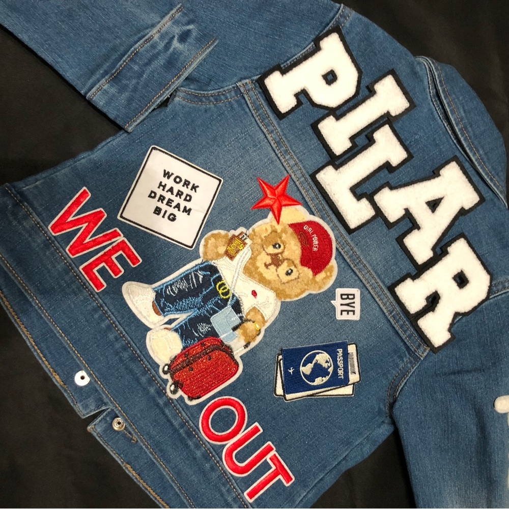 ✈️ Super cute girls Denim/Jean Jacket designed by STORY PATCH’D “Travel Bear”✈️